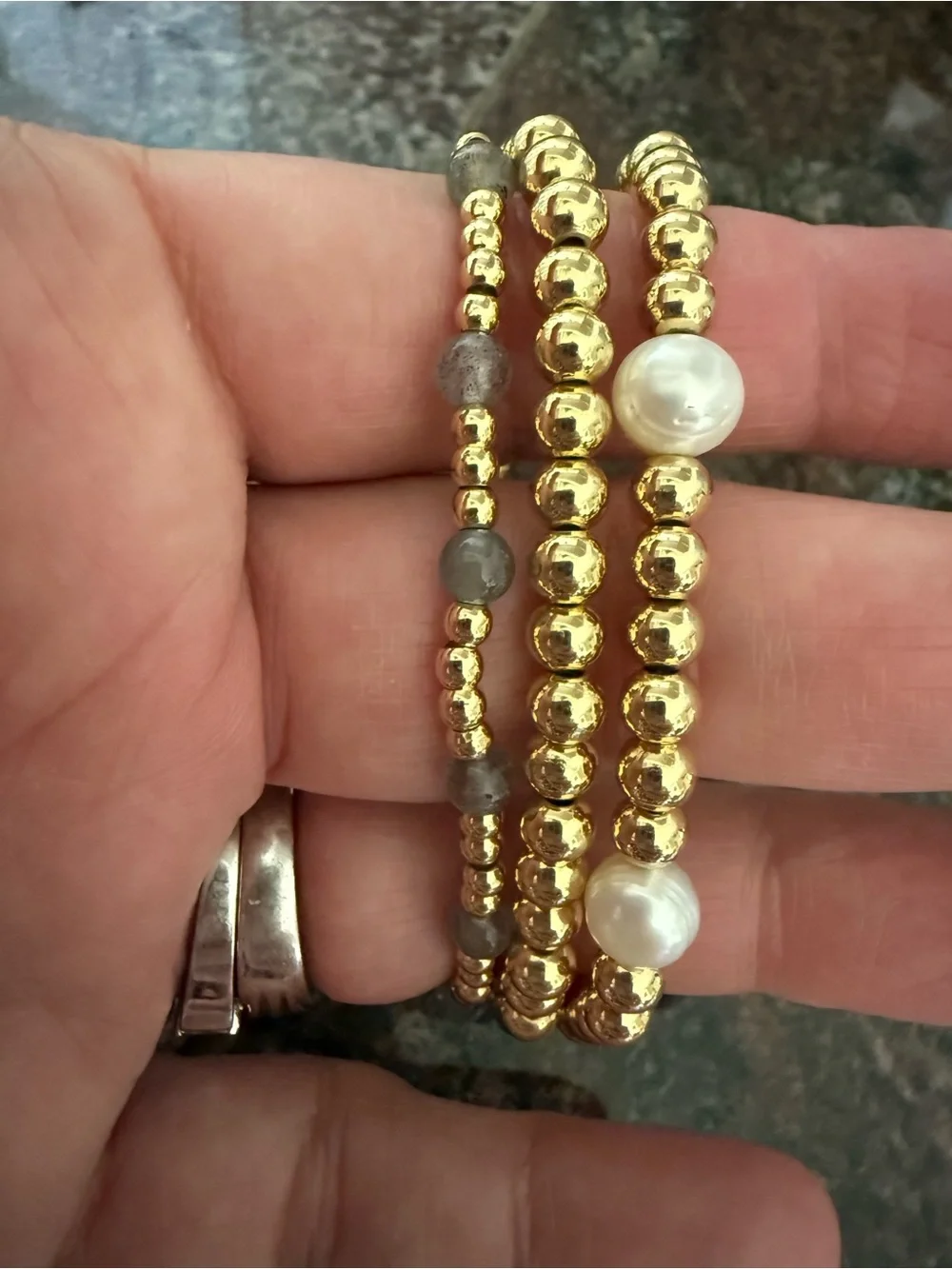Alex Carol Gold Bead and White Pearl Stretch Bracelet Set - Women